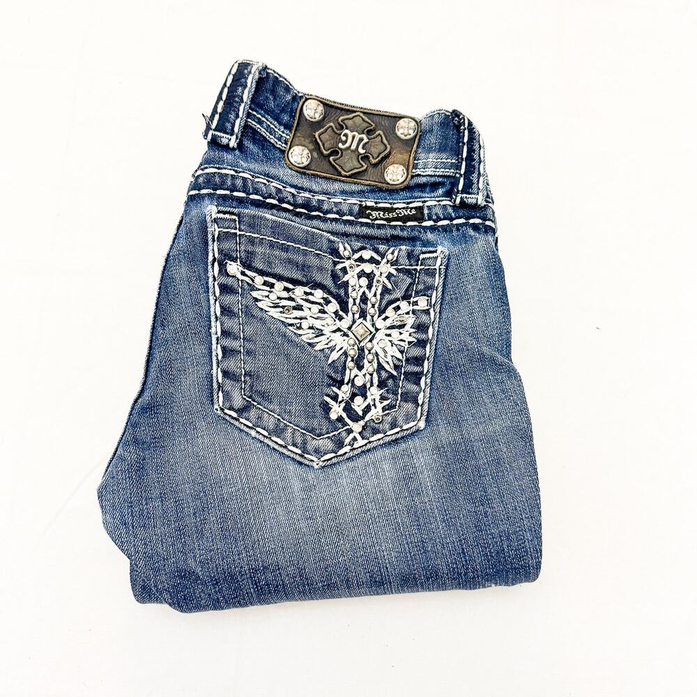Miss Me Capri Dark Wash Embellished Cross Denim Jeans JP5117CPU Size 26